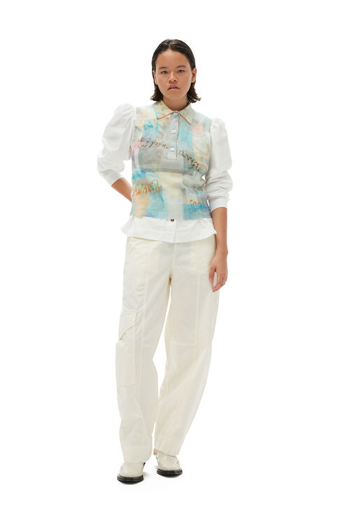 Ganni White Elasticated Curve Trousers In Egret