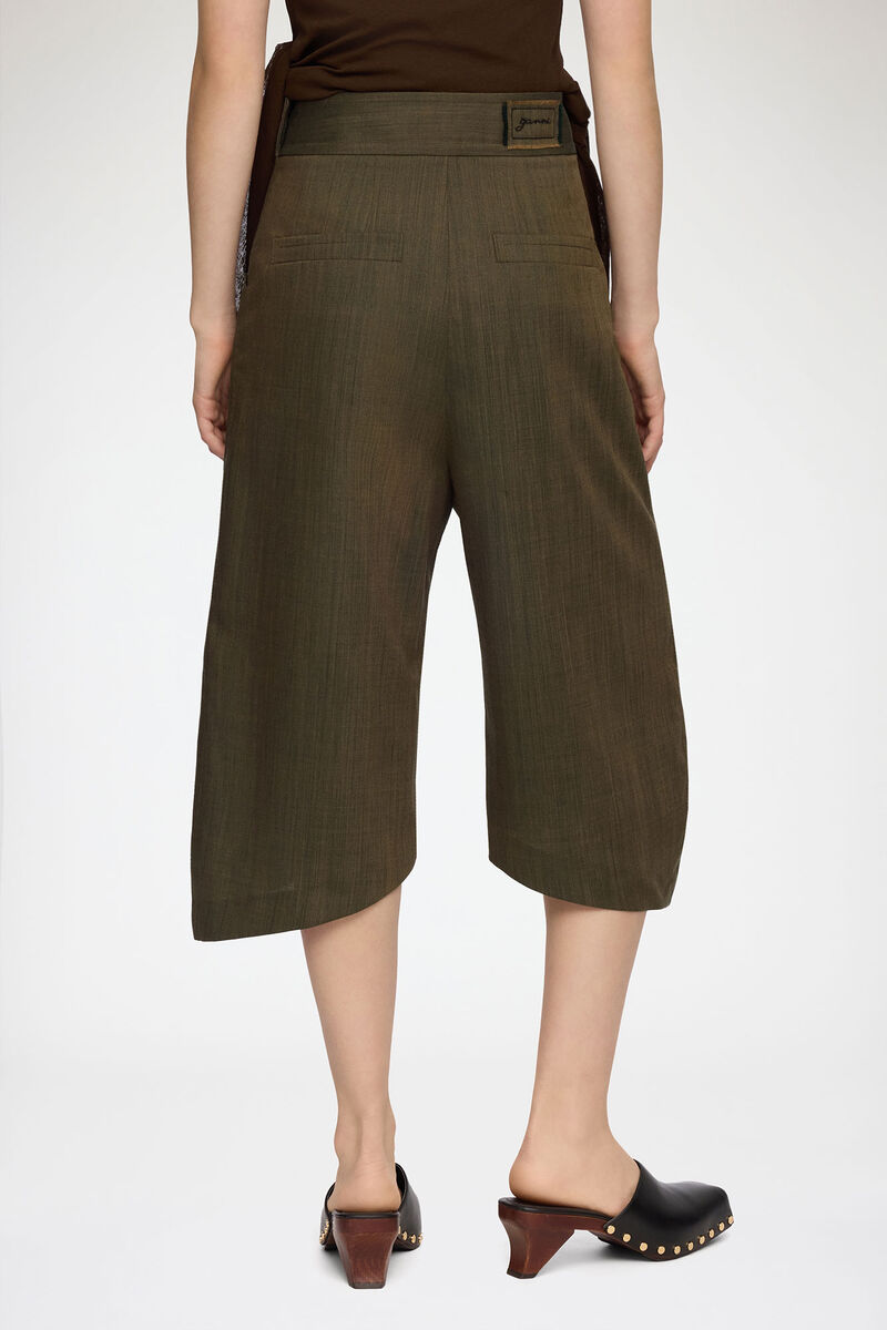 Capri Trousers in Brown Wool Melange, Recycled Wool, in colour Canteen - 3 - GANNI