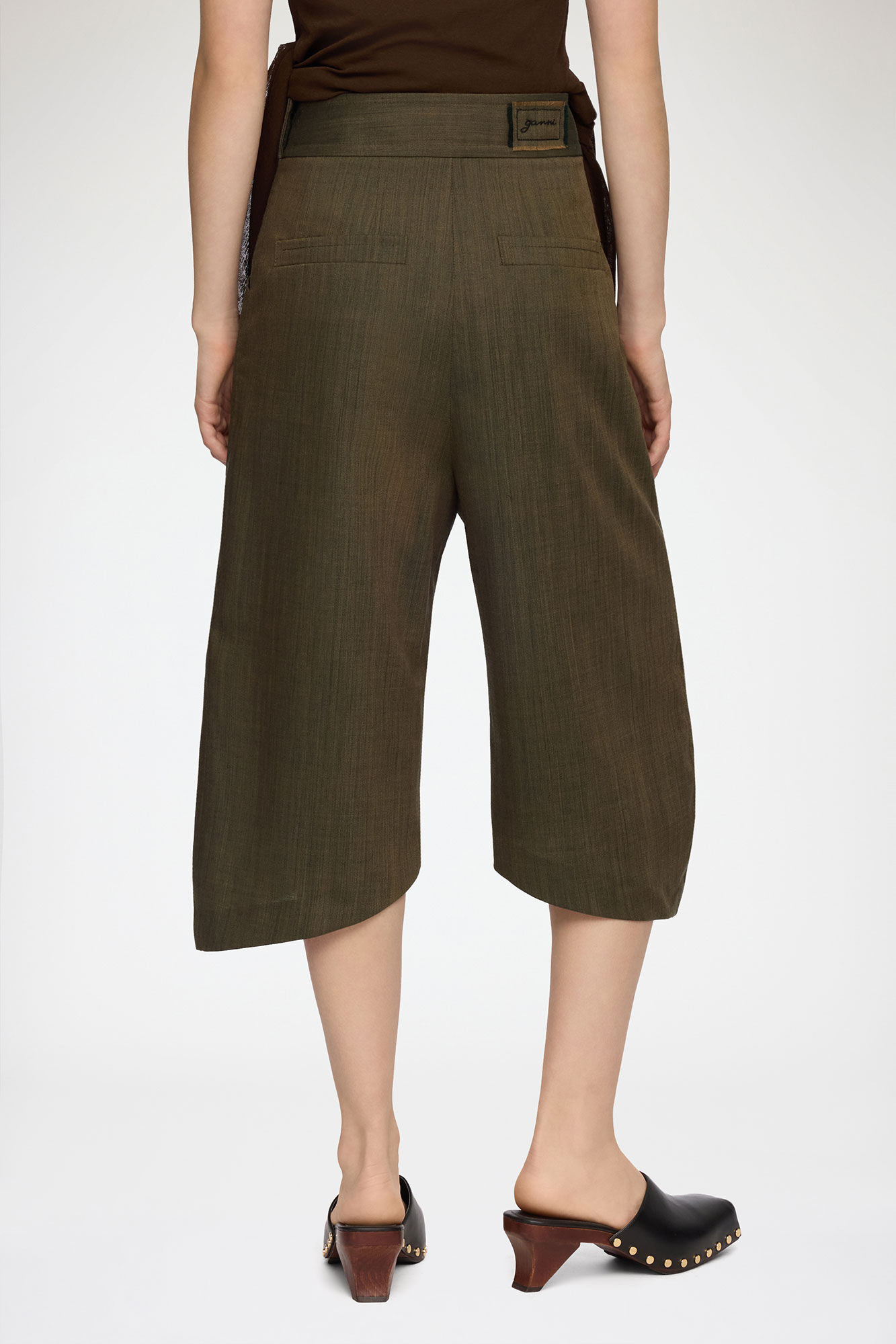 Capri Trousers in Brown Wool Melange, Recycled Wool, in colour Canteen - 3 - GANNI