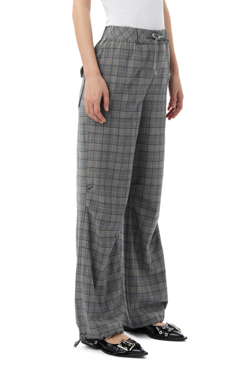 GANNI x Paloma Elsesser Check Mix Drawstring Trousers, Elastane, in colour Frost Gray - 6 - GANNI