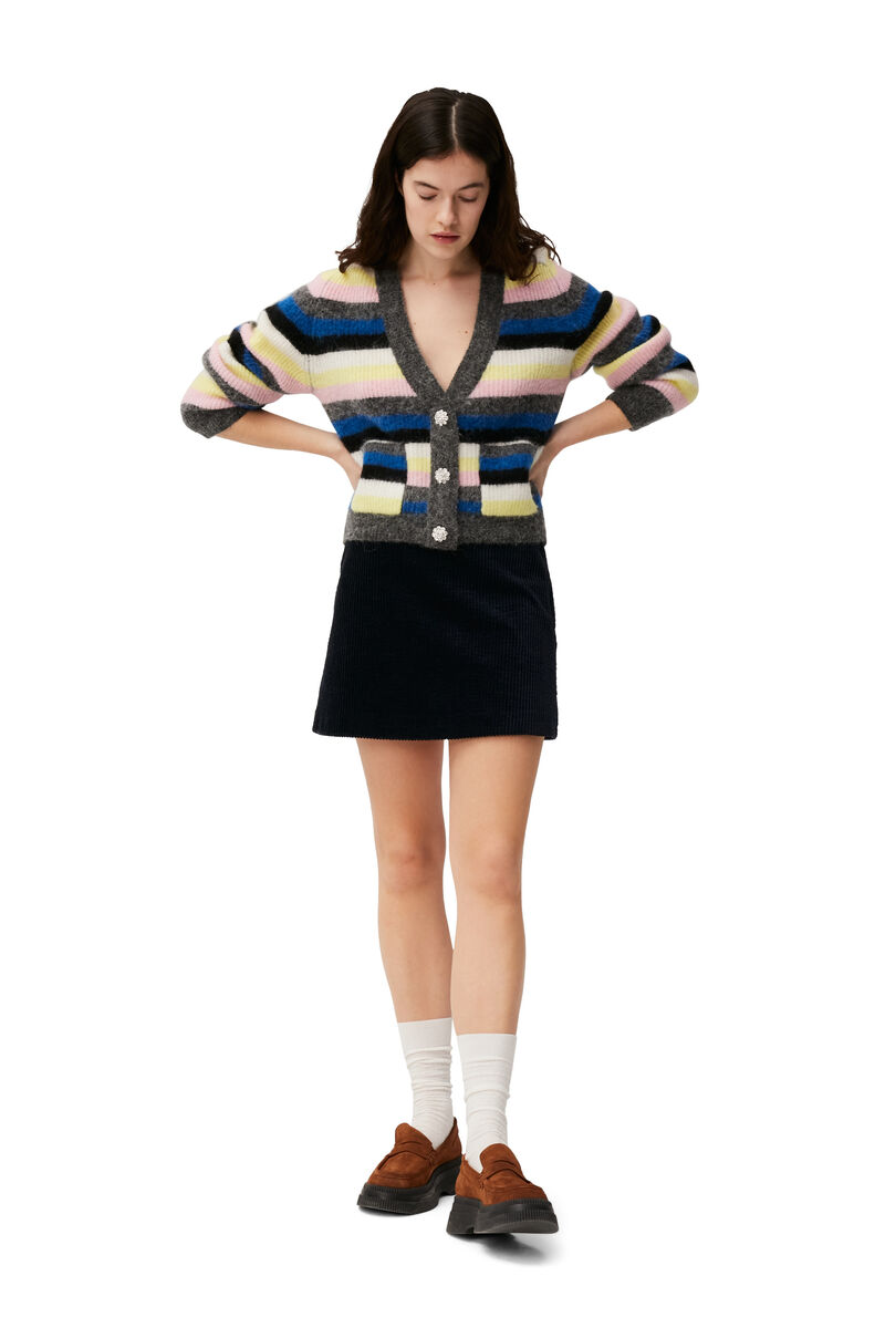 Stripe Wool Cardigan, Alpaca, in colour Nautical Blue - 1 - GANNI
