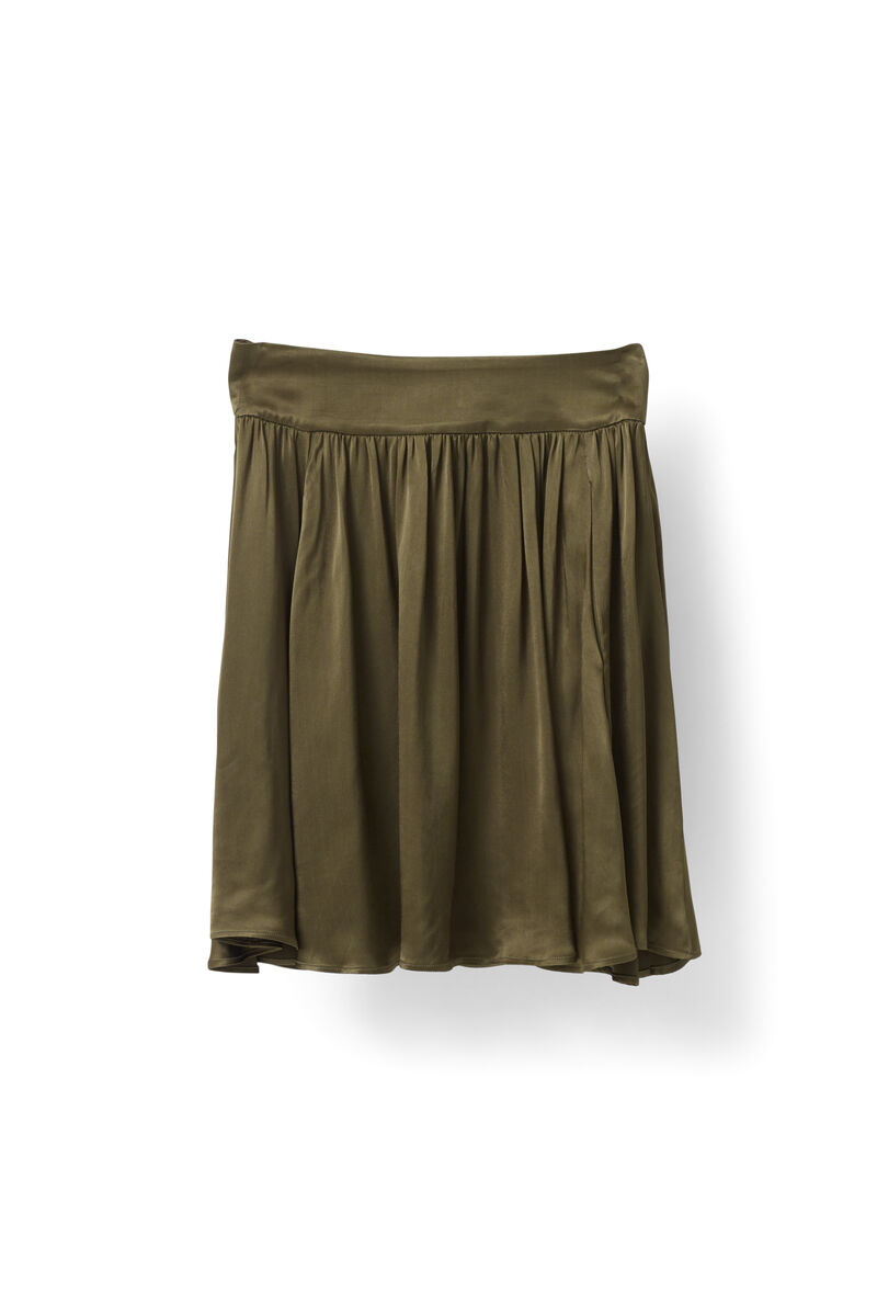 Sanders Satin Skirt, in colour Dark Olive - 1 - GANNI