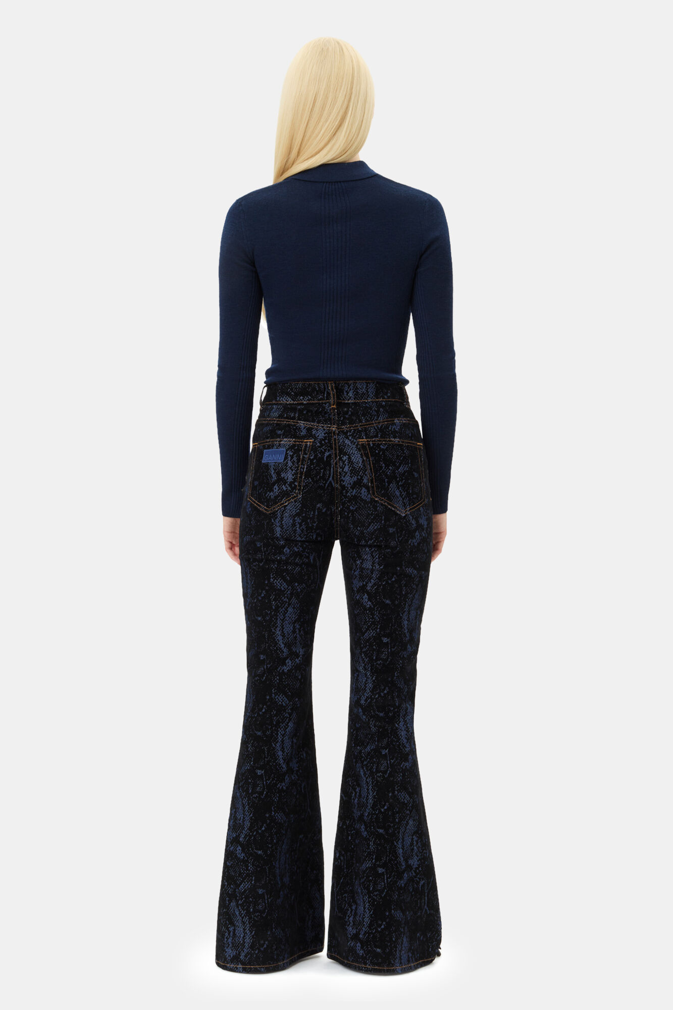 Dark Blue Knitted Polo Hemd, Merino Wool, in colour Sky Captain - 4 - GANNI