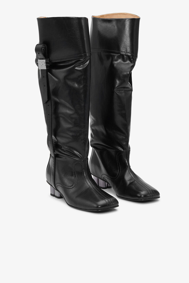 Bottes souples hauteur genou noires, Cotton, in colour Black - 2 - GANNI