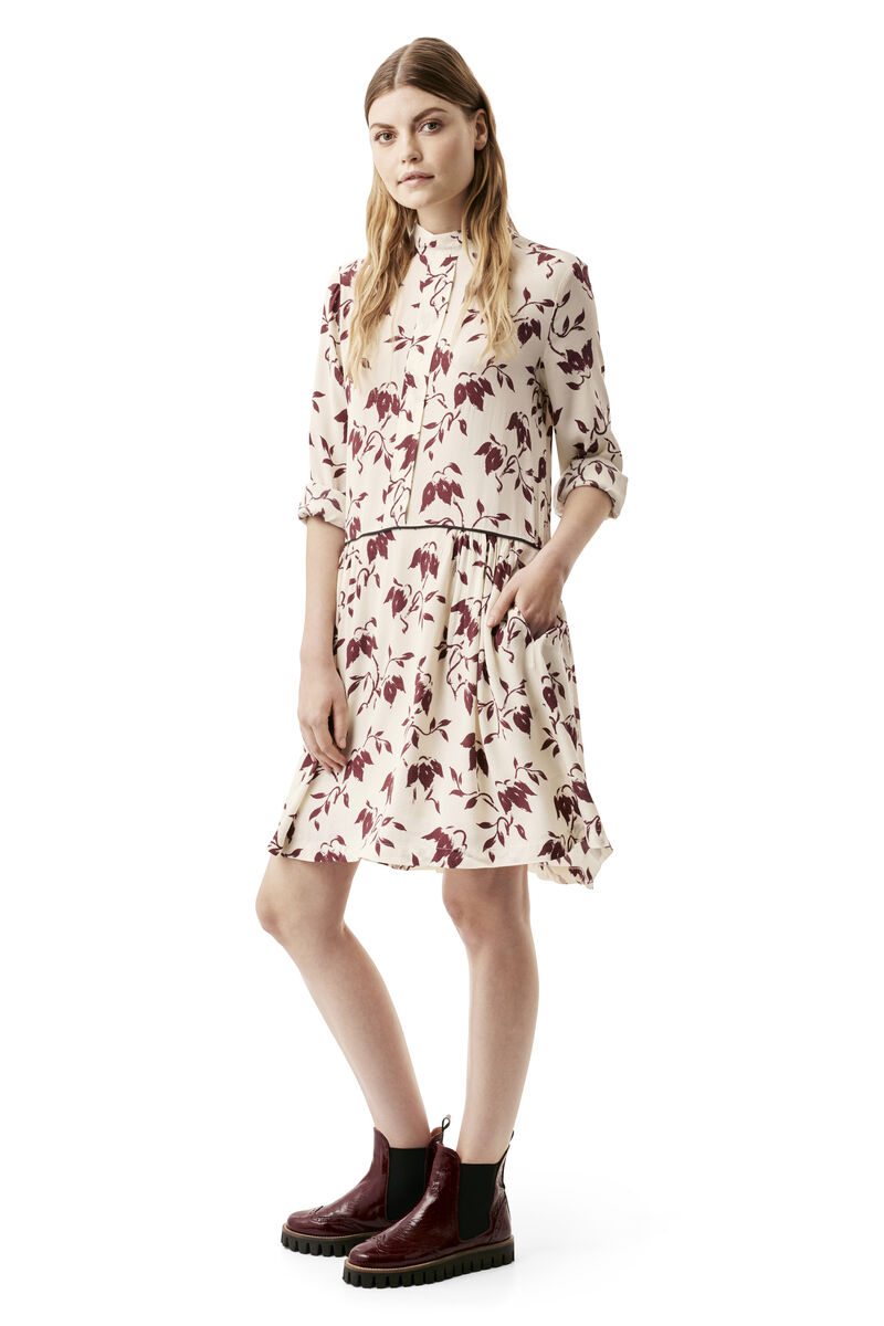 Maxwell Crepe Dress, in colour Cabernet Bell Flower - 1 - GANNI