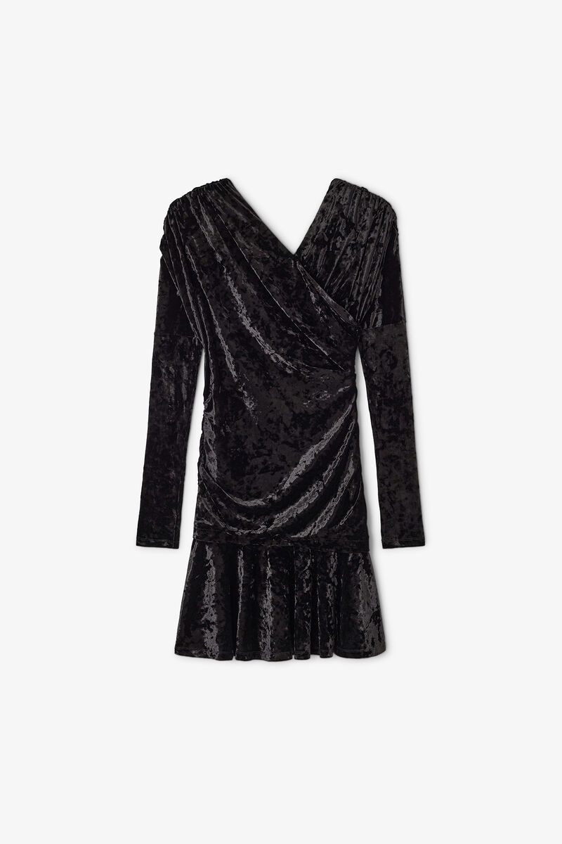 Black Ruched Mini Dress, Recycled Polyester, in colour Black - 1 - GANNI