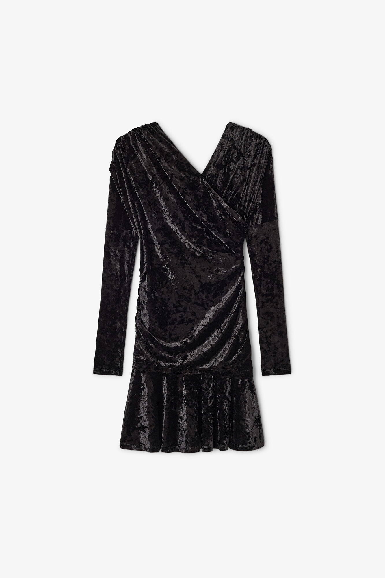 Black Ruched Mini Dress, Recycled Polyester, in colour Black - 1 - GANNI