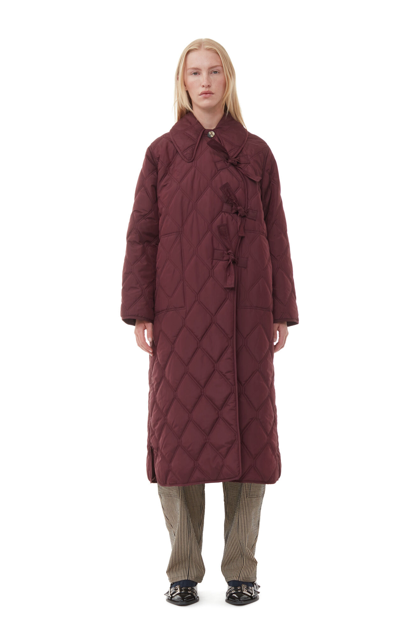 Red Ripstop Quilt Asymmetric Coat, Recycled Polyester, in colour Port Royale - 1 - GANNI