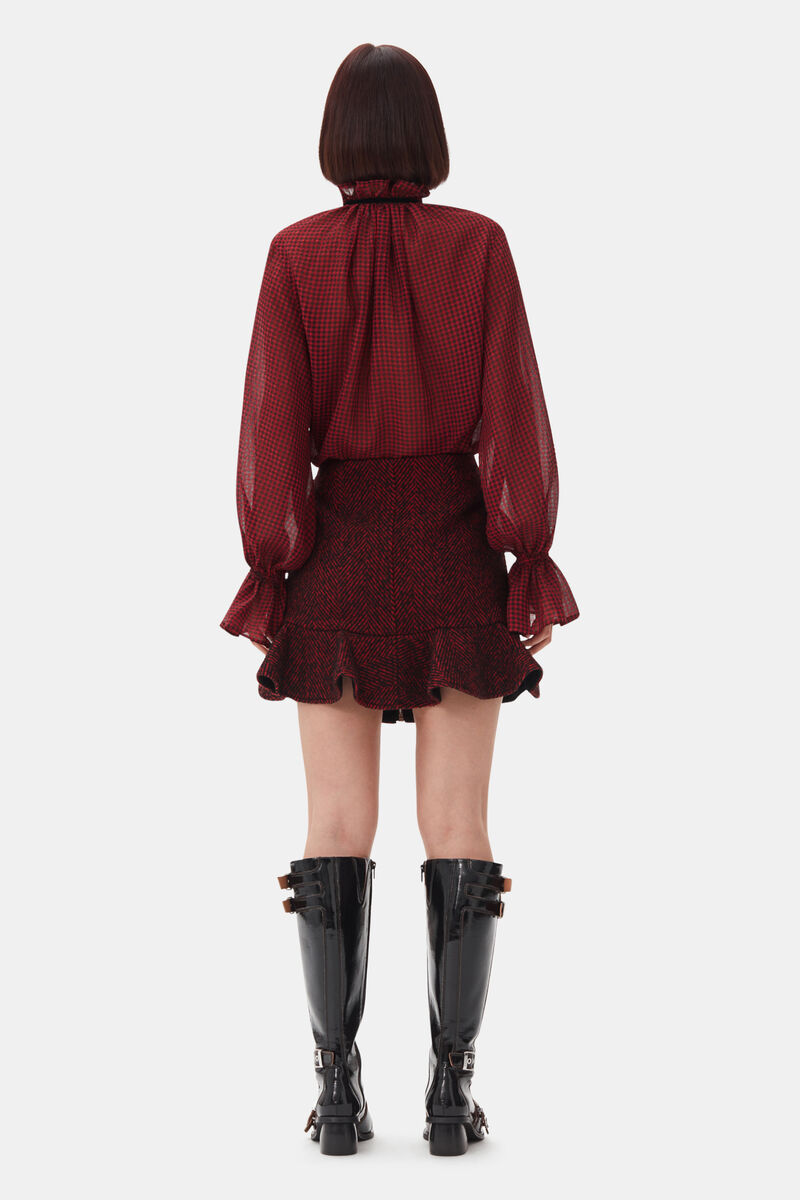 Red Sheer Tie String Shirt, Recycled Polyester, in colour Winery - 4 - GANNI
