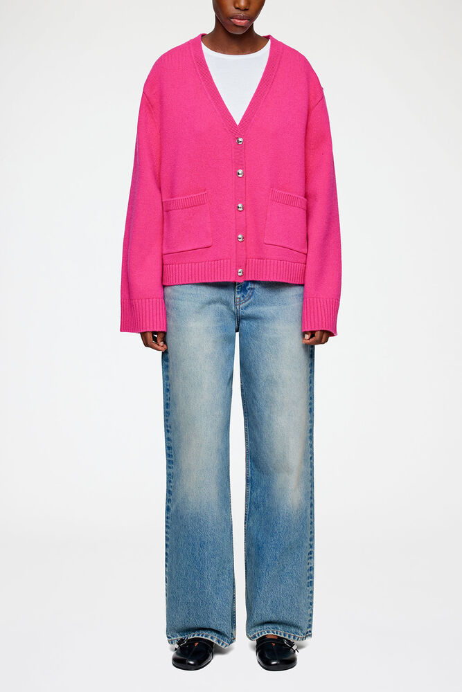 Klassische Strickjacke aus Wolle, Fuchsia Purple