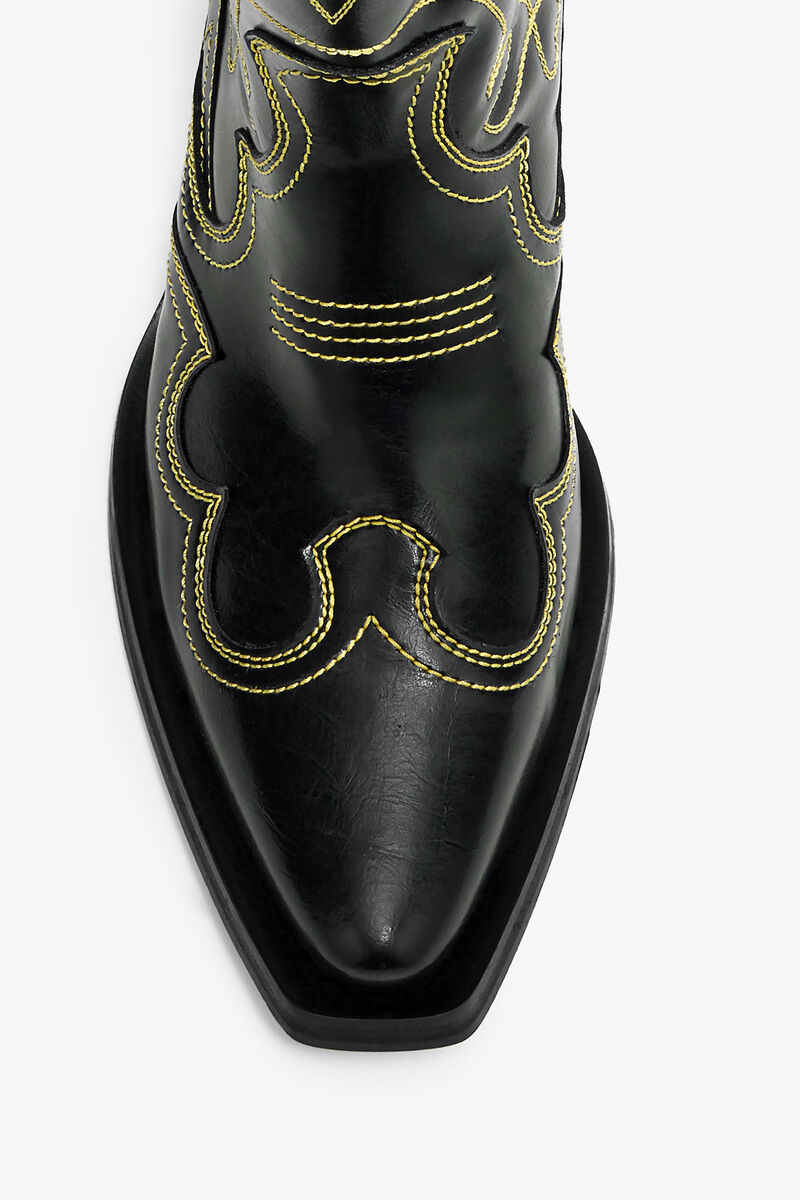 Mid Shaft Embroidered Western Boots, in colour Blazing Yellow - 3 - GANNI