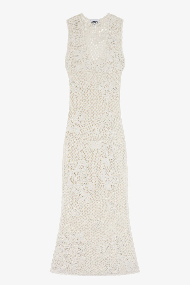 Long Dress in Cotton Crochet, Egret