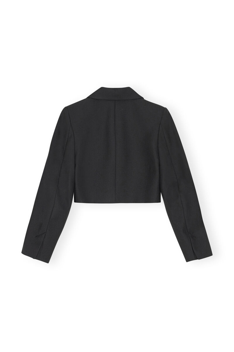 Double-Breasted Cropped Blazer, Recycled Polyester, in colour Black - 2 - GANNI
