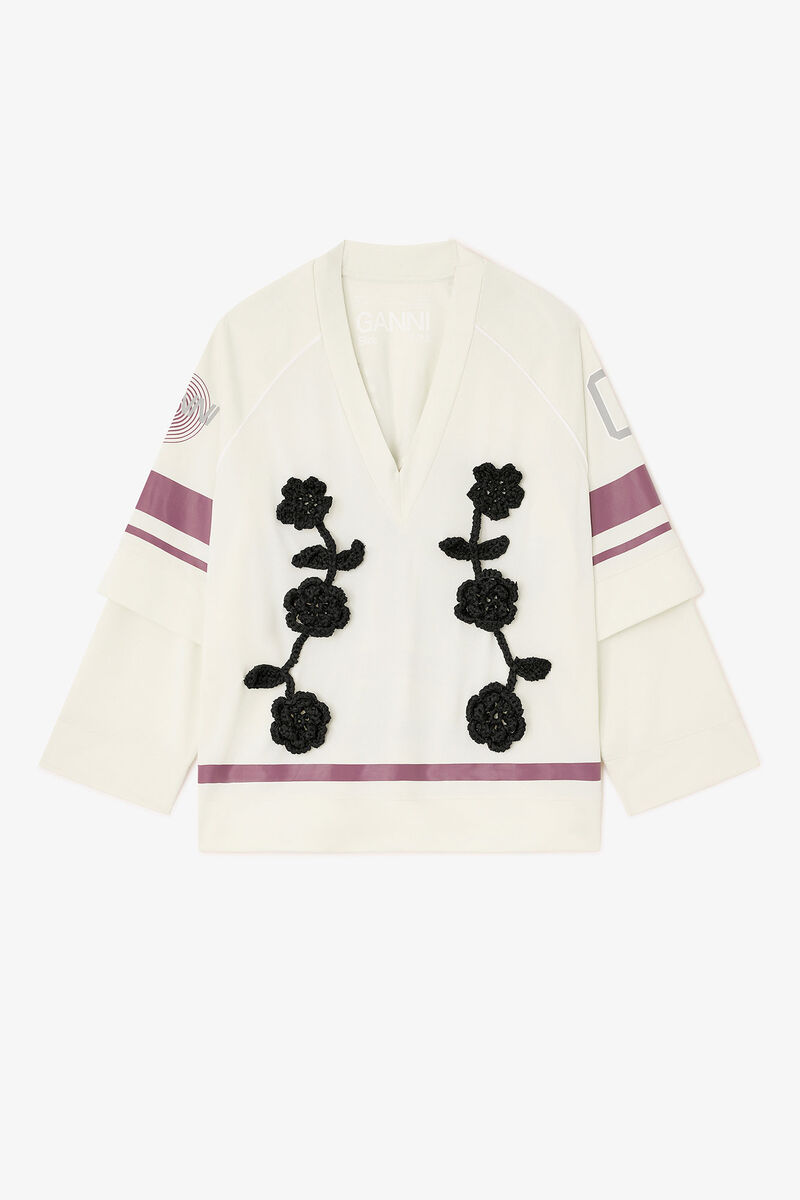 Ivory Cycora Long Sleeve, Polyester, in colour Egret - 1 - GANNI