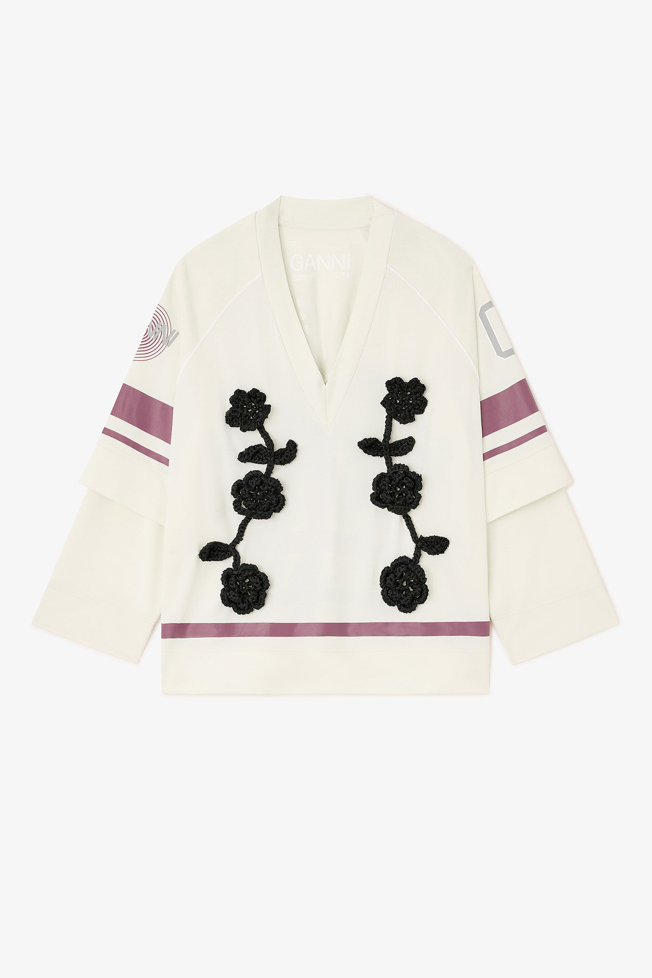 Ivory Cycora Long Sleeve, Polyester, in colour Egret - 1 - GANNI