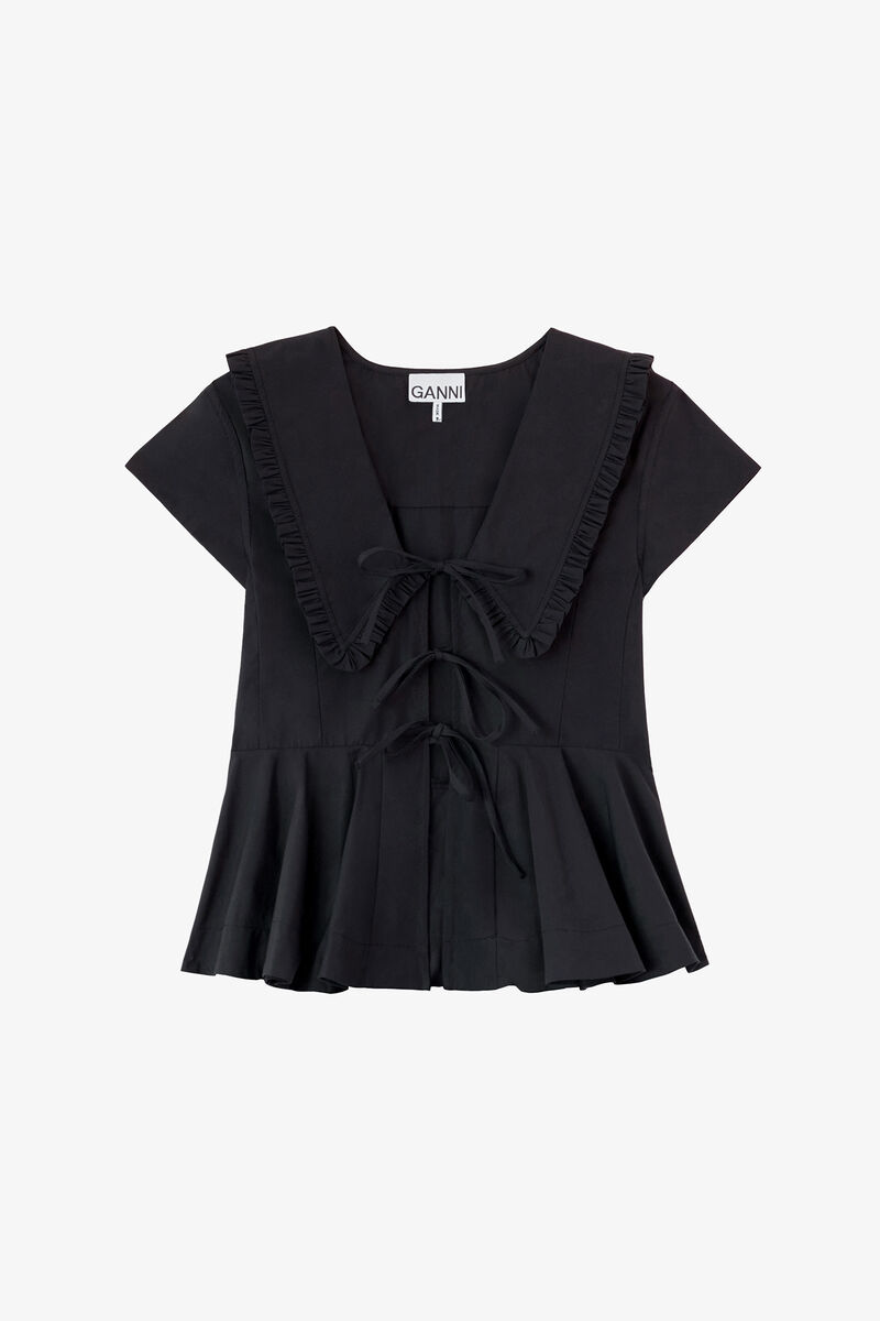Blouse in Cotton Poplin, Organic Cotton, in colour Black - 1 - GANNI