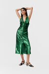 Midikjole med pailletter, Recycled Polyester, in colour Kelly Green - 1 - GANNI