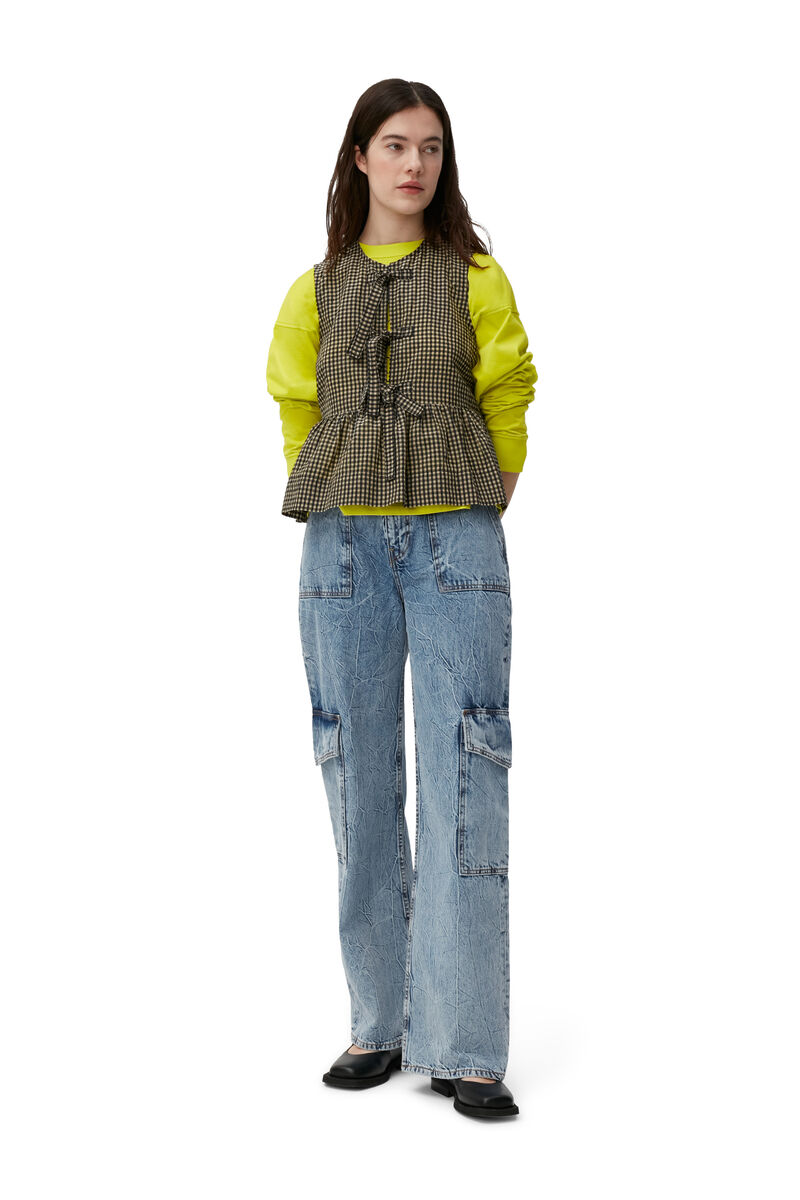 Crinkle Angi Jeans, Cotton, in colour Mid Blue Stone - 3 - GANNI