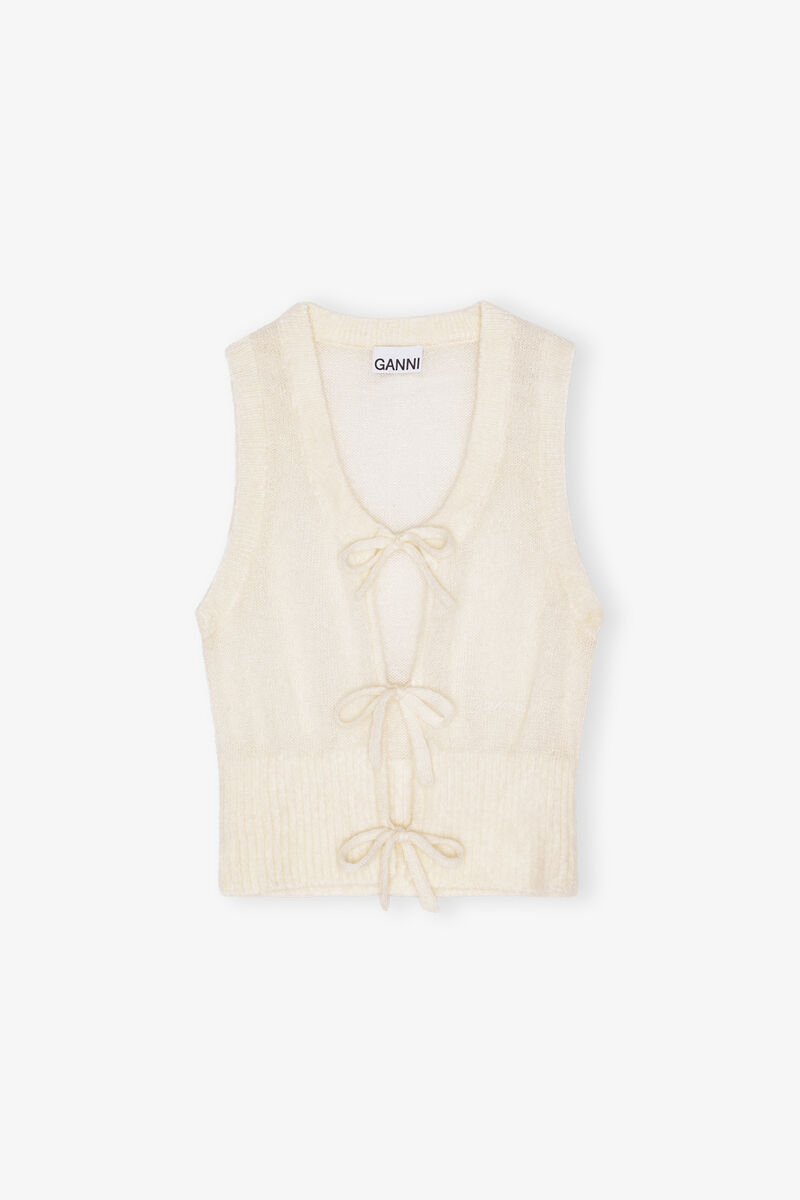 アイボリーのタイストリングベスト, Mohair, in colour Egret - 1 - GANNI
