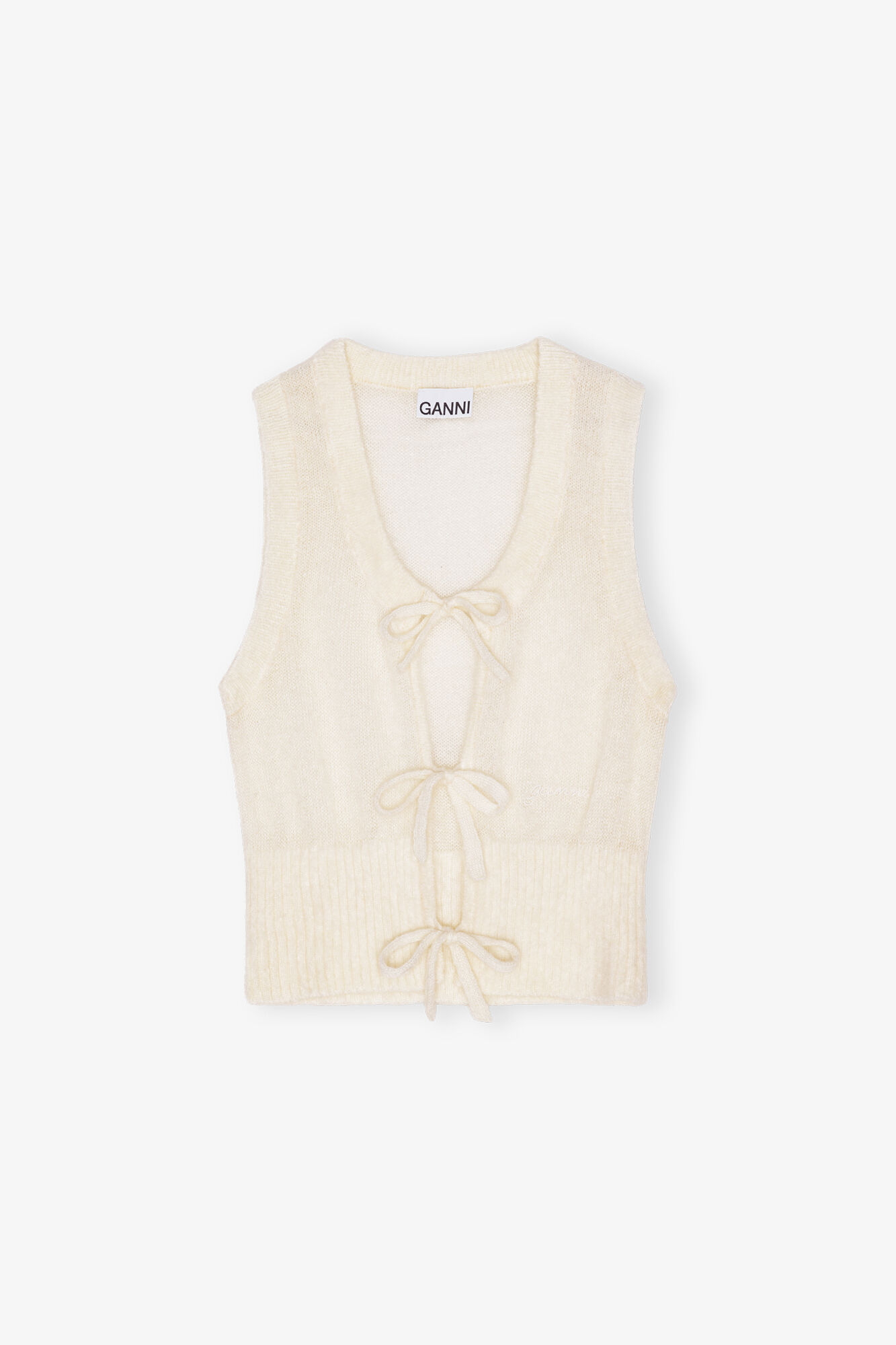 アイボリーのタイストリングベスト, Mohair, in colour Egret - 1 - GANNI