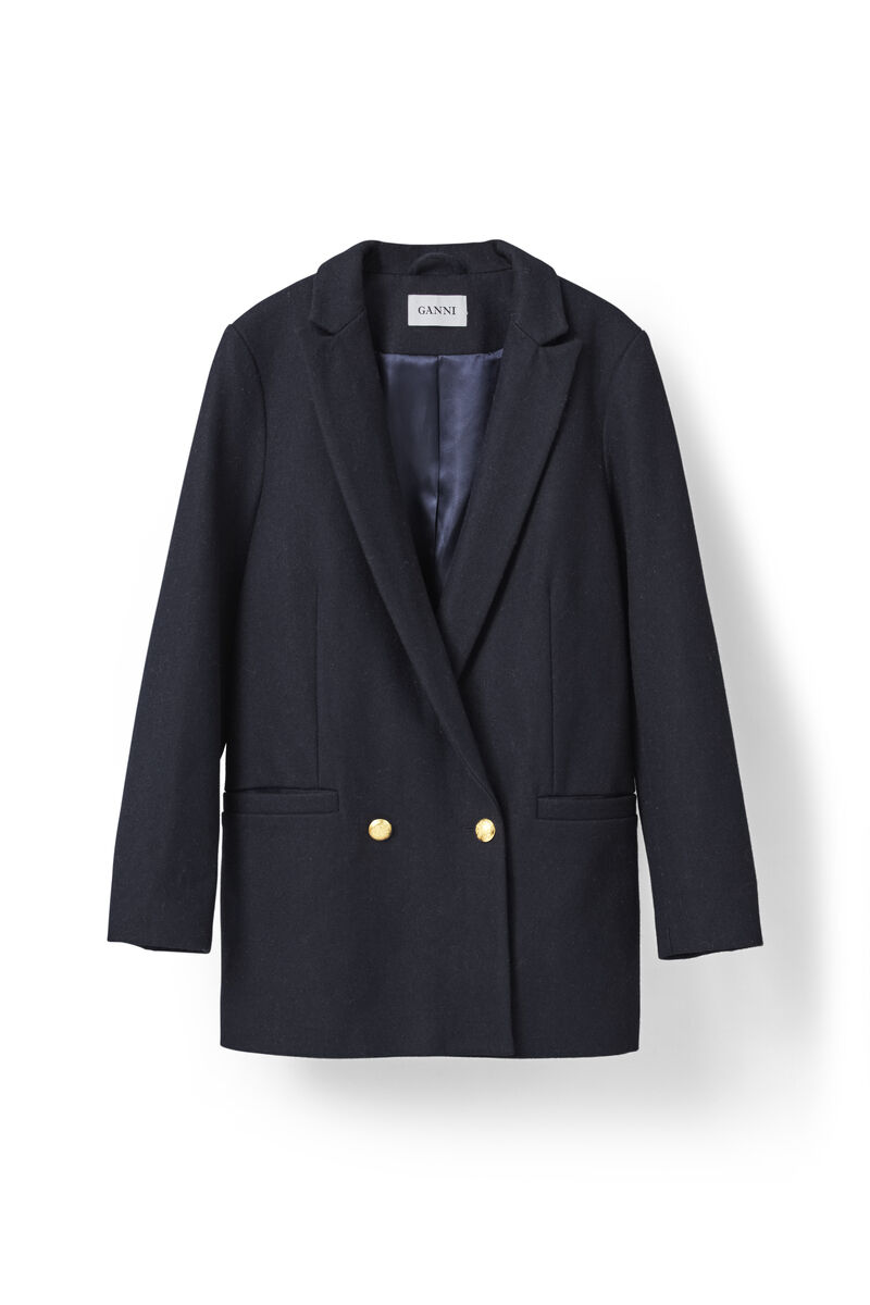 Hawthorne Wool Jacket, in colour Total Eclipse - 1 - GANNI