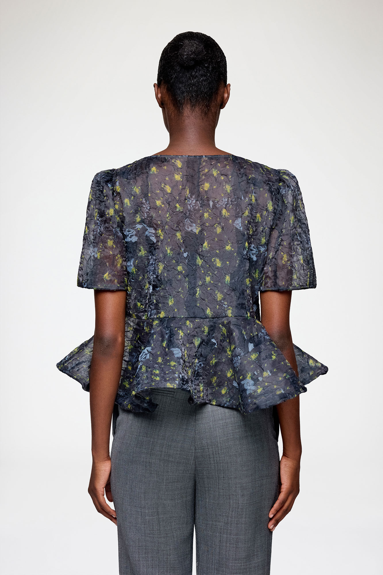 Black Sand Peplum Blouse in Shibori Organza | GANNI ES