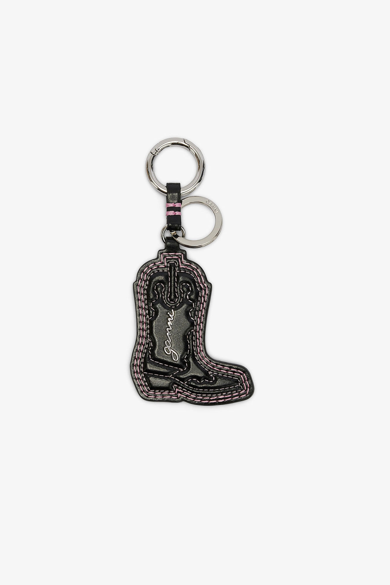 Western Boot Keyring in Black, Recycled Leather, in colour Chalk Pink - 1 - GANNI