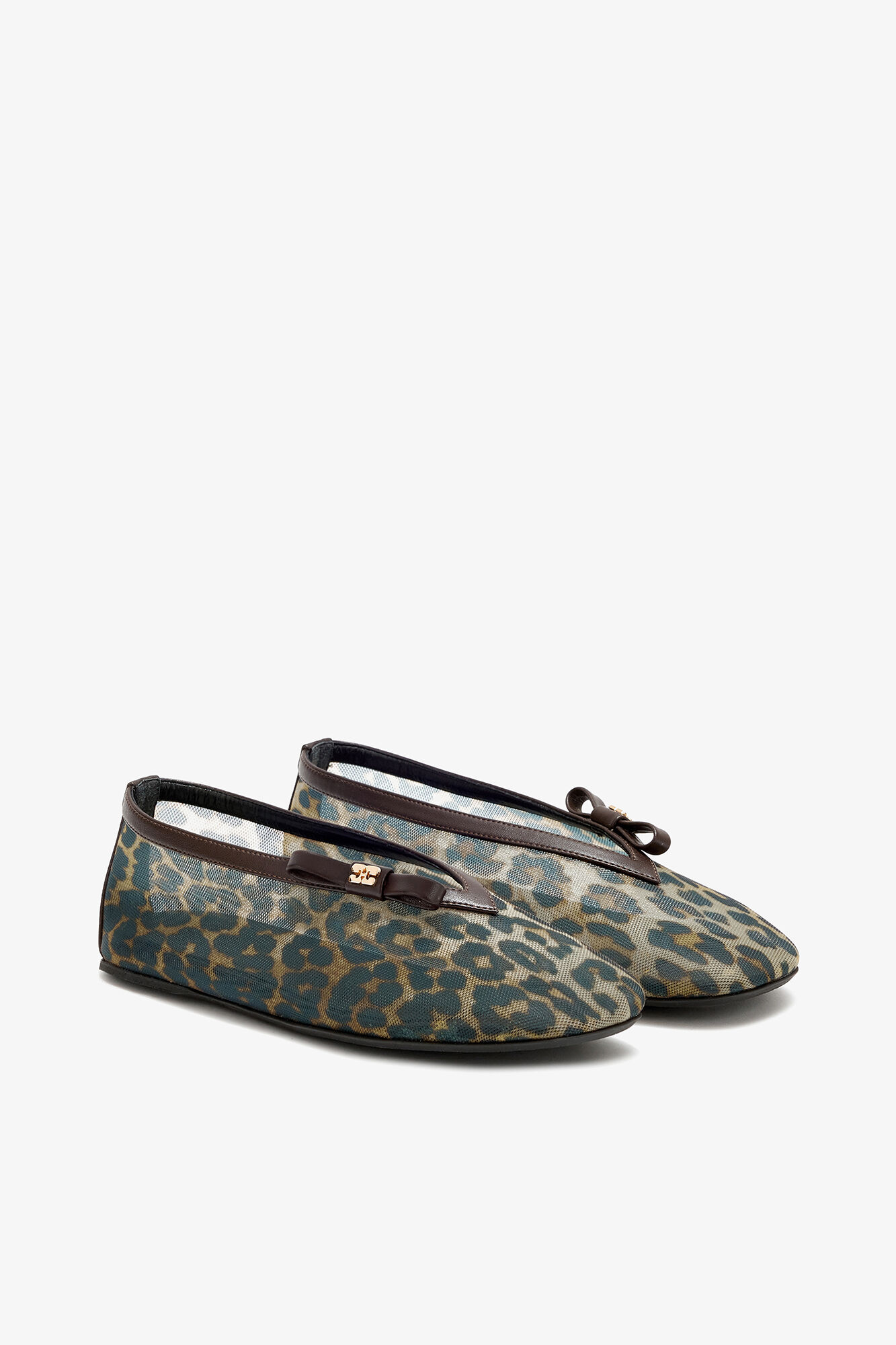 Almond Milk Jenny Ballerina in Leopard Mesh | GANNI (Global) JP