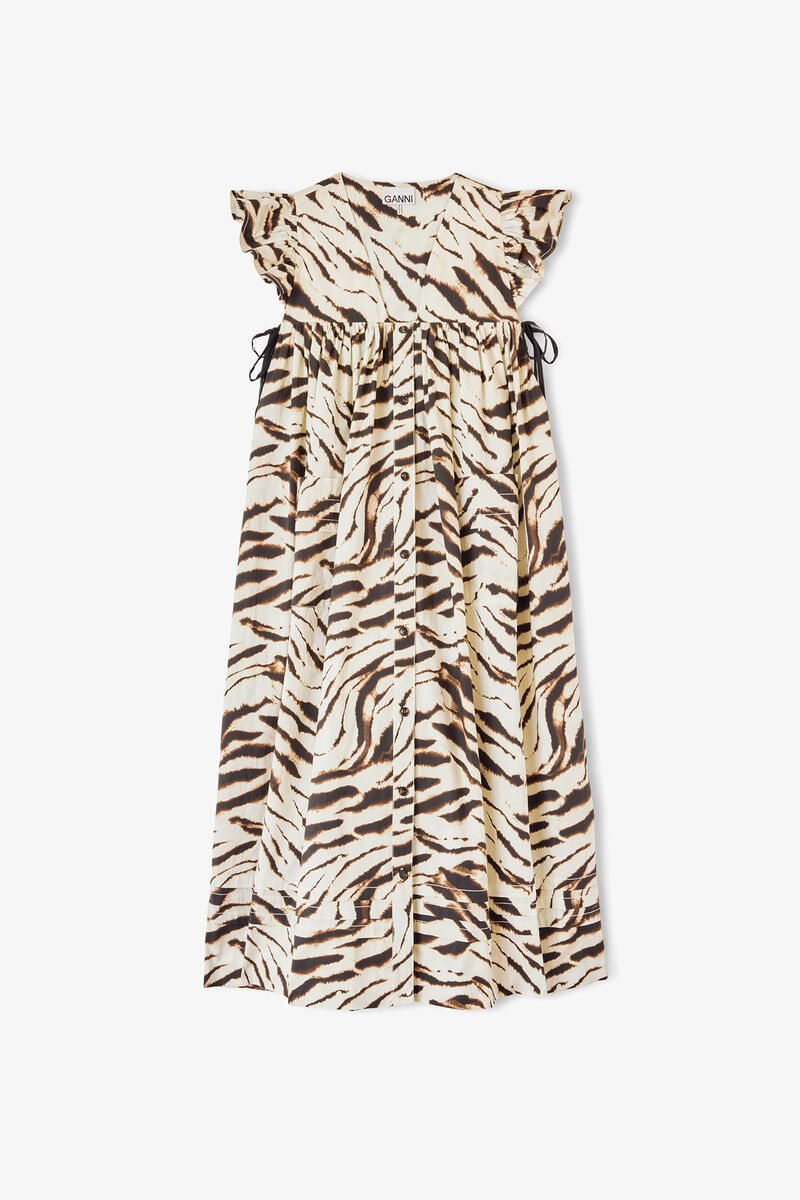 Dress in Printed Cotton, Organic Cotton, in colour Egret - 1 - GANNI