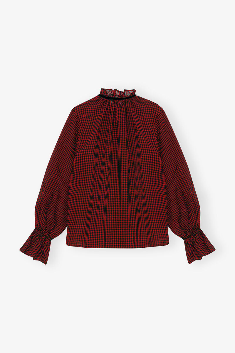 Red Sheer Tie String Shirt, Recycled Polyester, in colour Winery - 2 - GANNI
