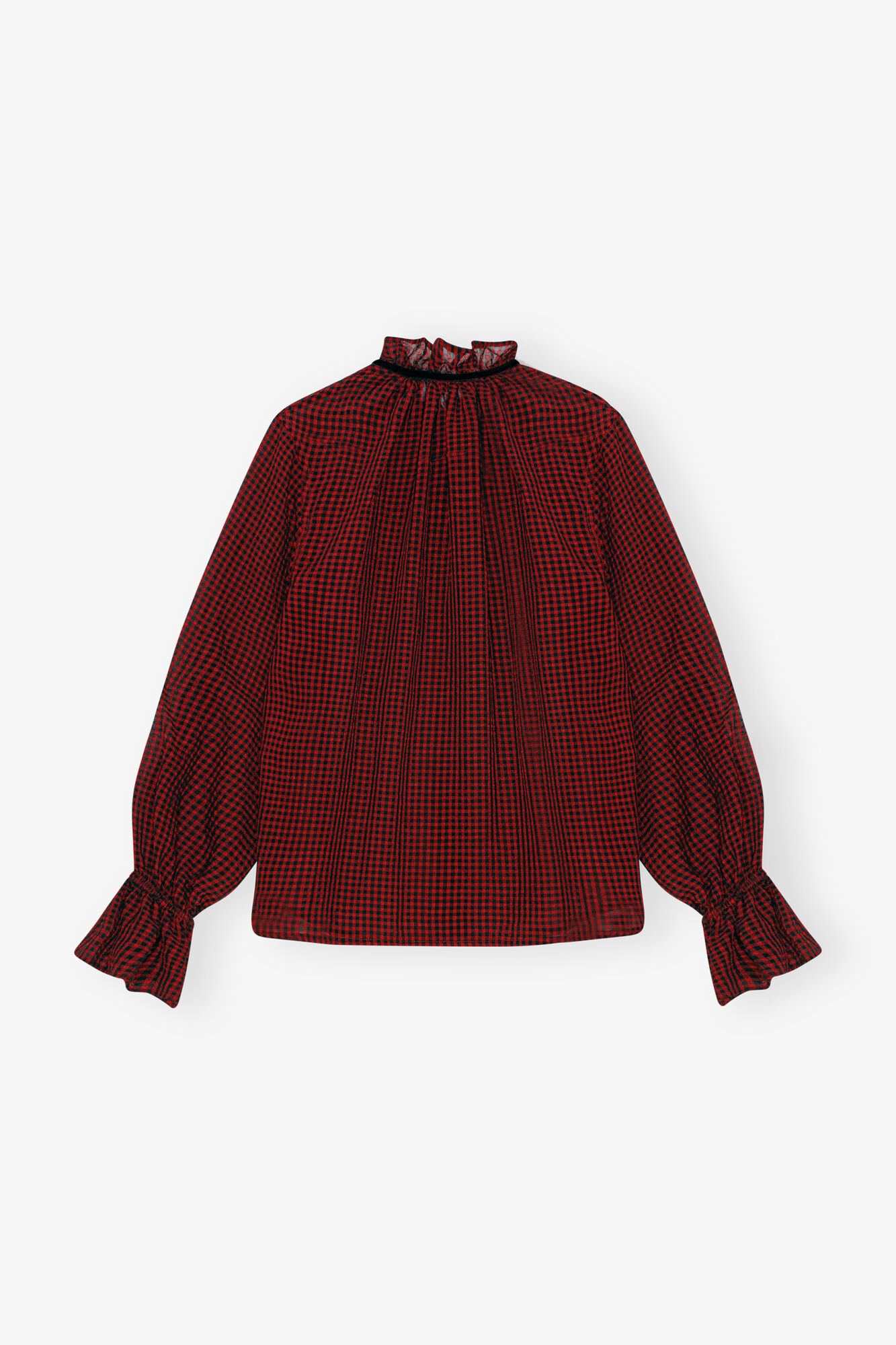 Red Sheer Tie String Shirt, Recycled Polyester, in colour Winery - 2 - GANNI