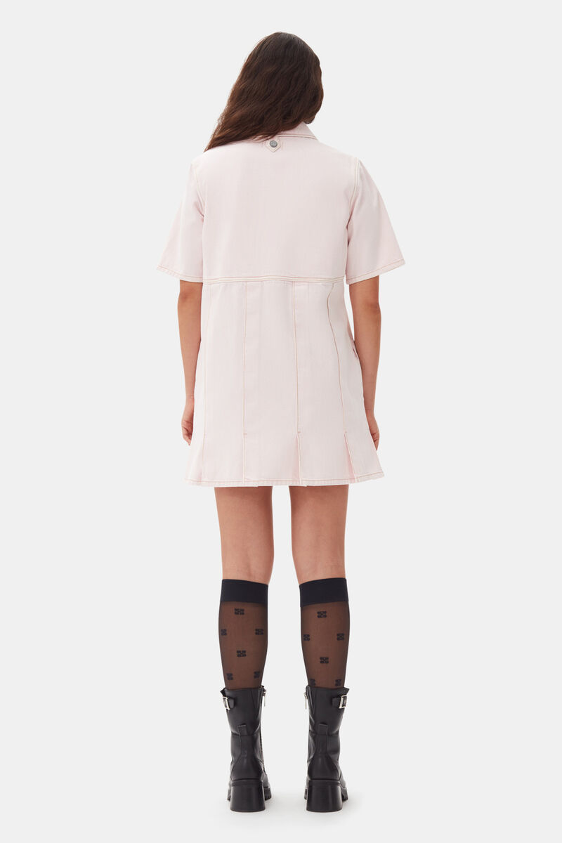 Pink Denim Mini Dress, Cotton, in colour Chalk Pink - 4 - GANNI