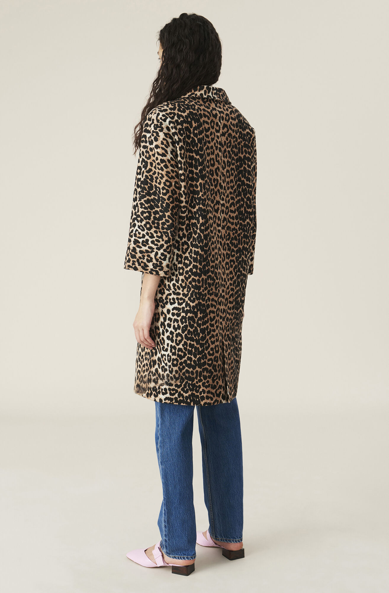 Leopard Linen Canvas Coat Ganni United Arab Emirates