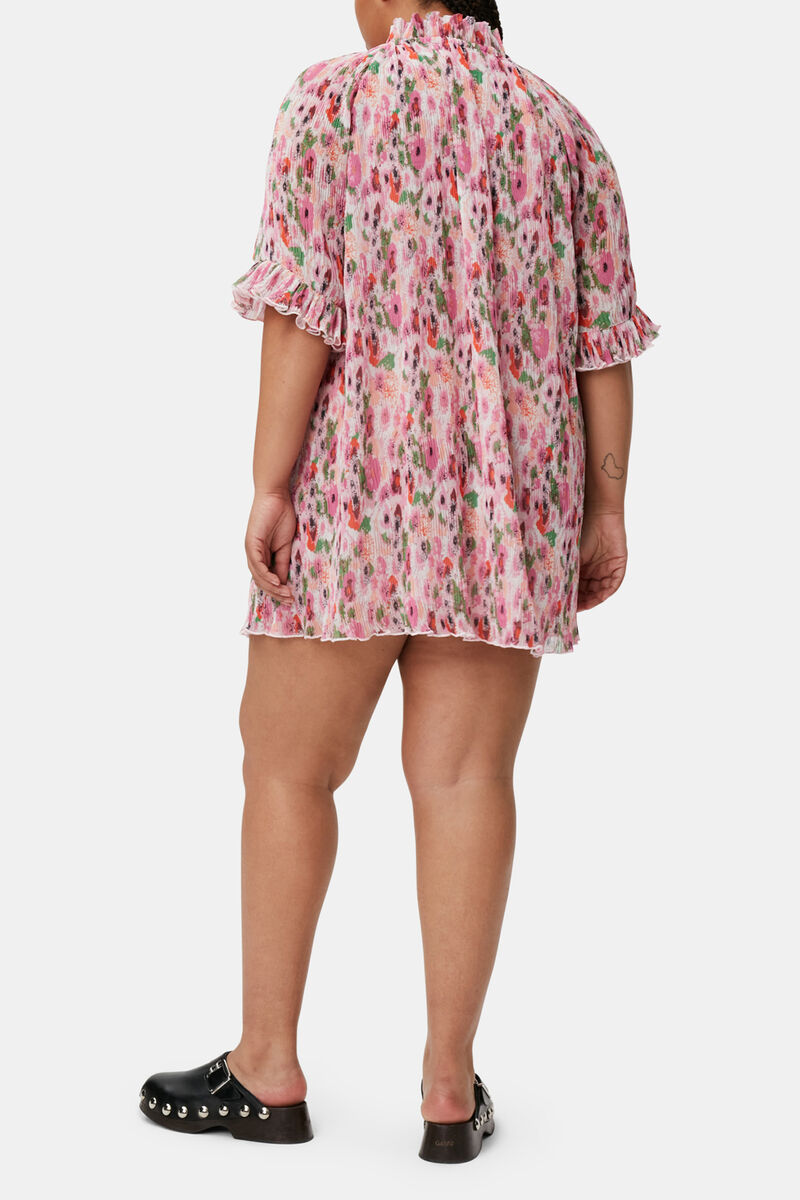 Pleated Georgette Ruffle Mini Dress, Recycled Polyester, in colour Sugar Plum - 2 - GANNI