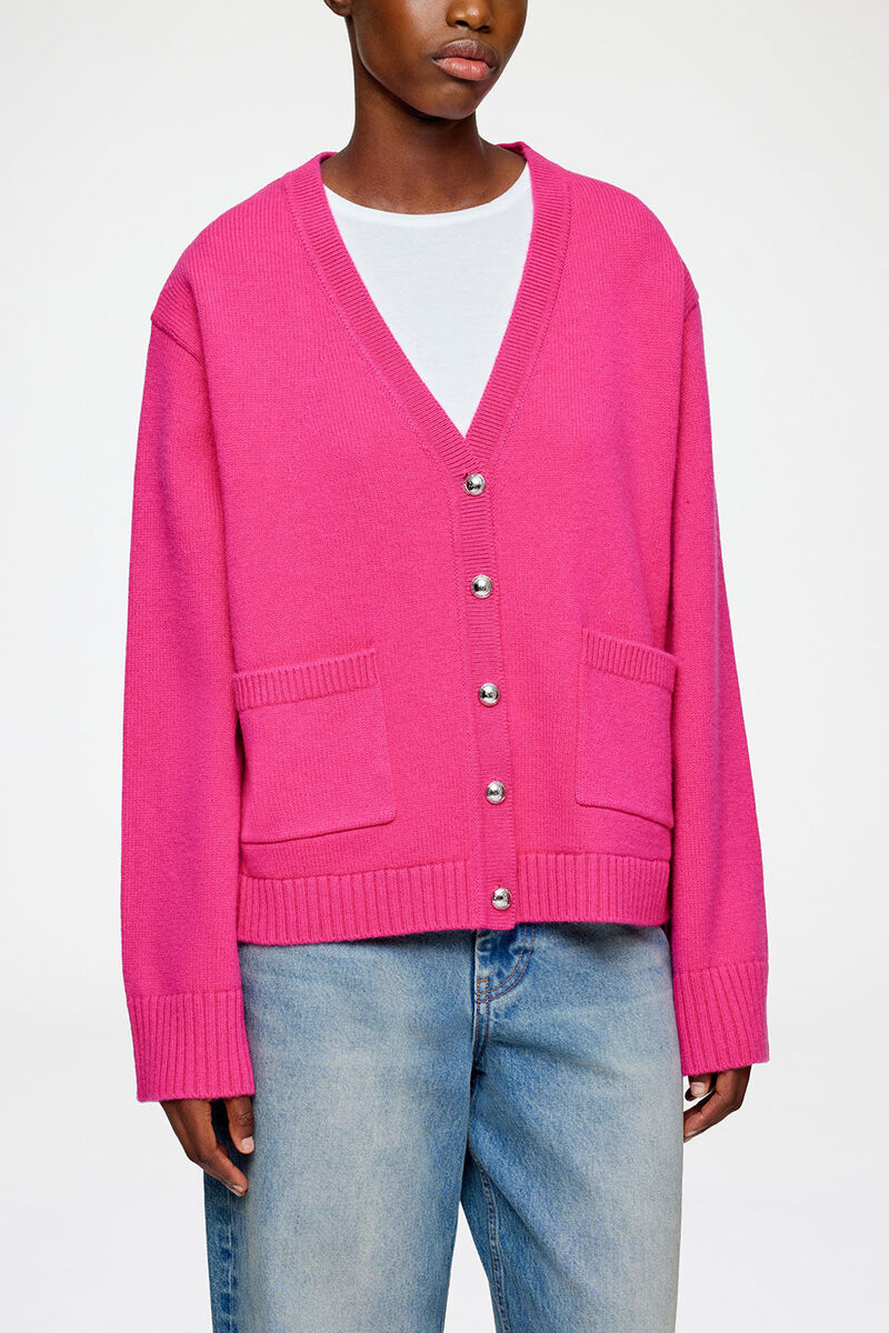 Classic Cardigan in Wool, Wool, in colour Fuchsia Purple - 2 - GANNI