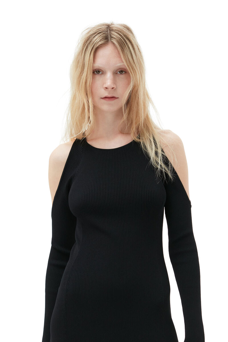Melange Open Back Midi Dress, Elastane, in colour Black - 7 - GANNI