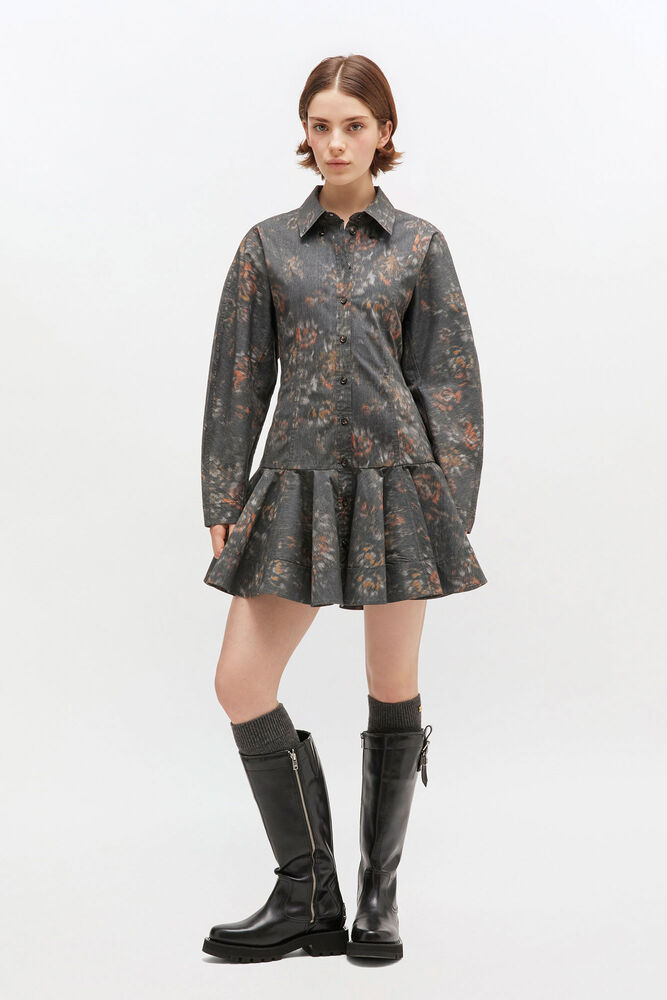 Black Floral Shirt Dress, Phantom