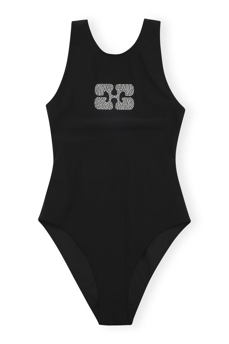 Black Recycled Matte Sporty Swimsuit | GANNI PT