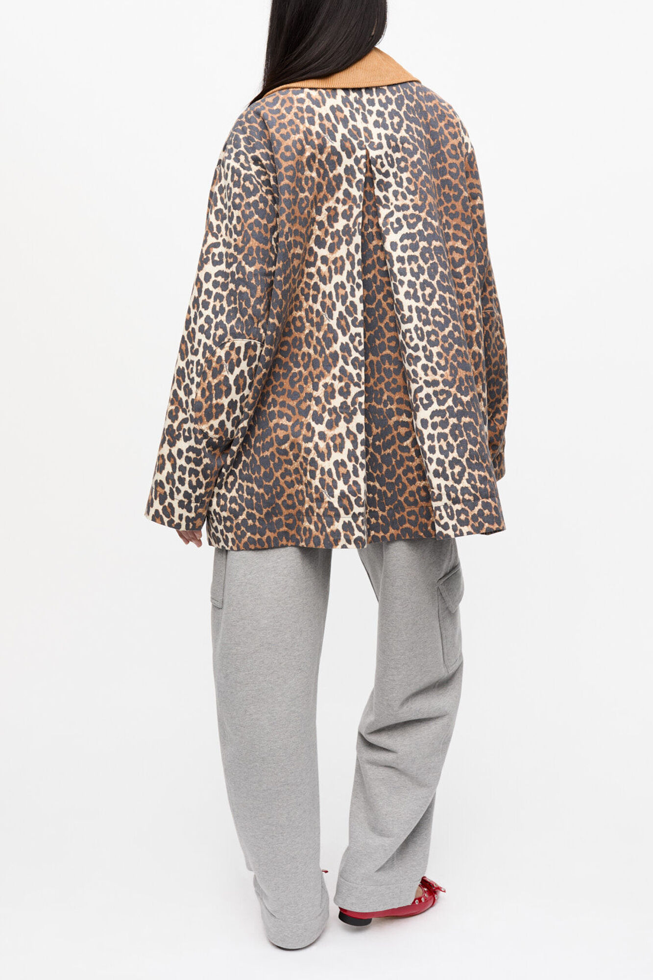 GANNI コットンリネンレオパードジャケット Leopard Printed Canvas Midi Jacket | GANNI US