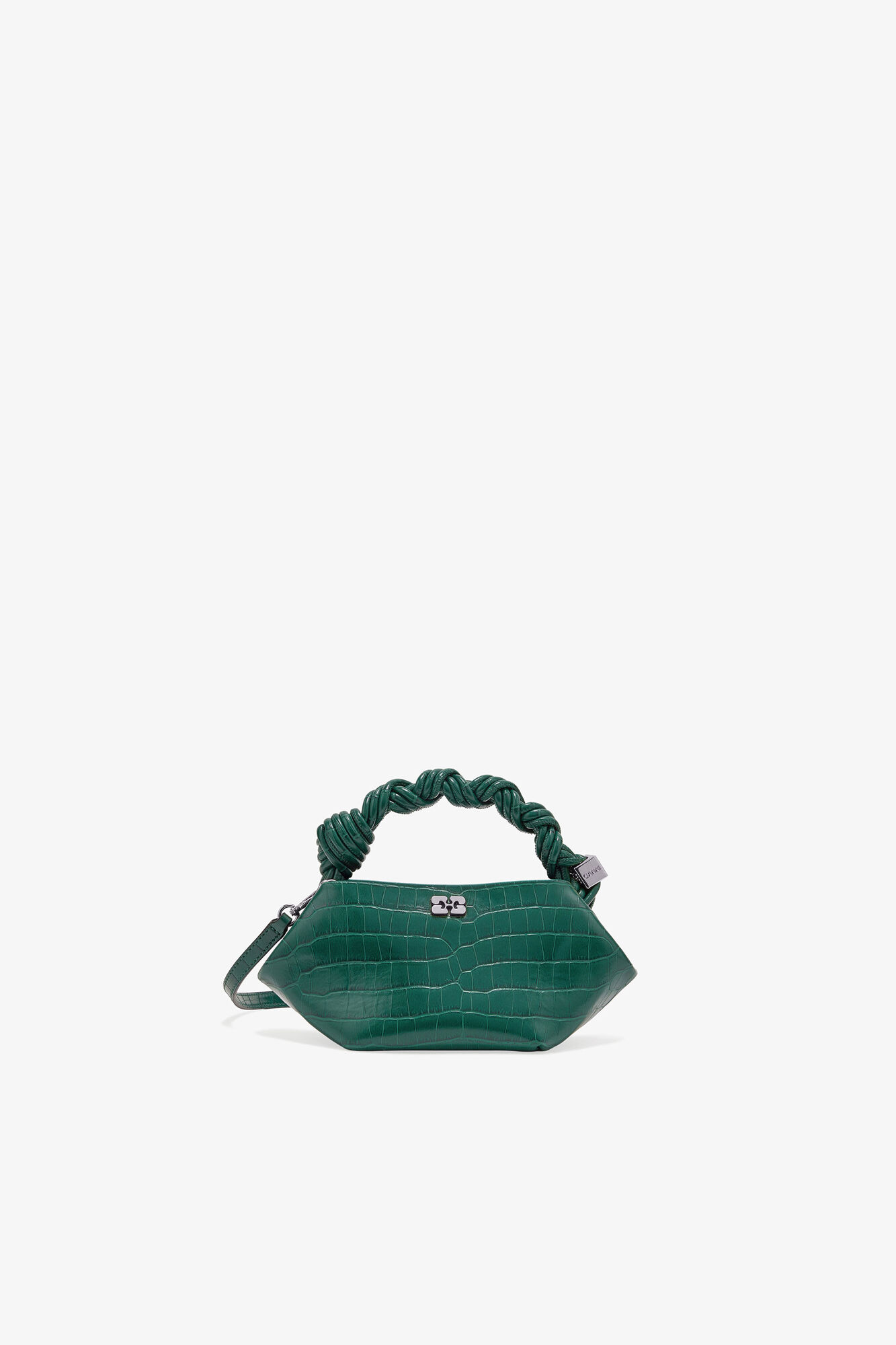 Green Croco Patent Mini Bou Bag, Recycled Leather, in colour Pineneedle - 1 - GANNI
