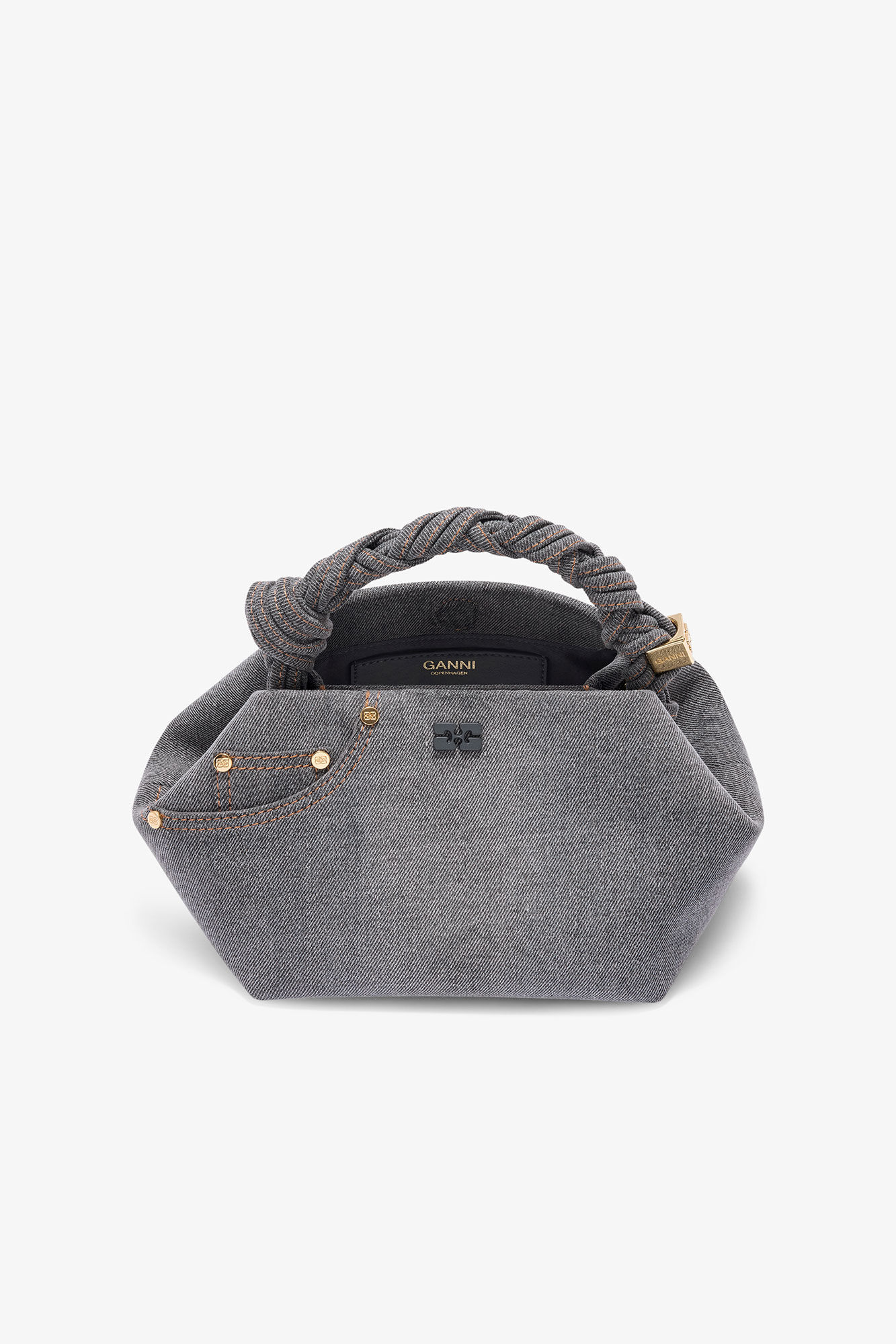 Washed Grey Small Bou Bag, Recycled Cotton, in colour Lava Smoke - 3 - GANNI