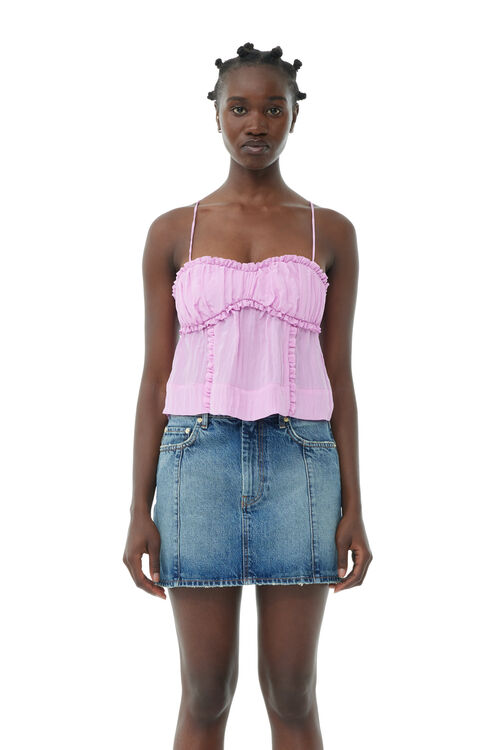 Sparkle Logo Denim Mini Skirt, Cotton, in colour Tint Wash - 2 - GANNI