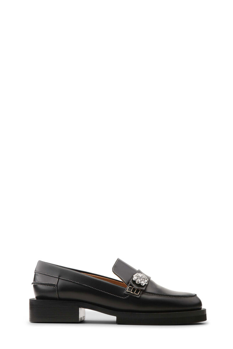 Embellished Loafers, Leather, in colour Black - 3 - GANNI