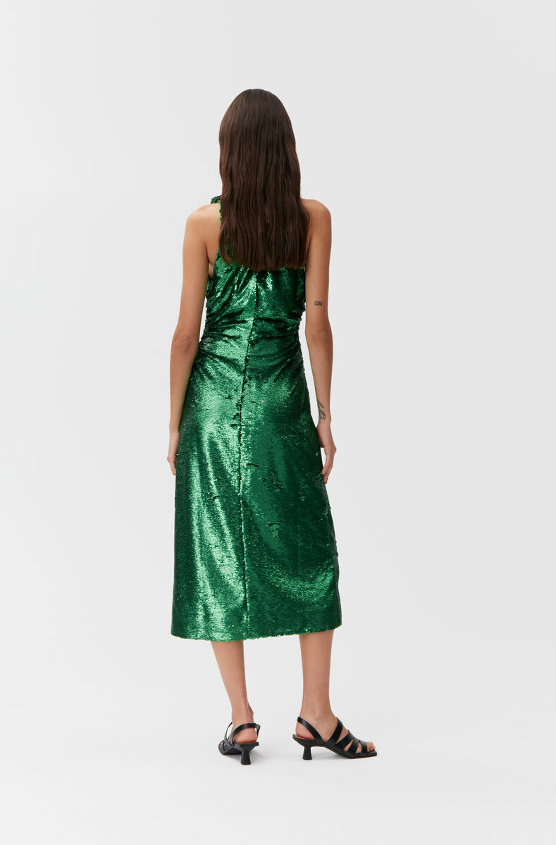 Sequinned Sleeveless Maxi Dress, Polyester, in colour Kelly Green - 2 - GANNI