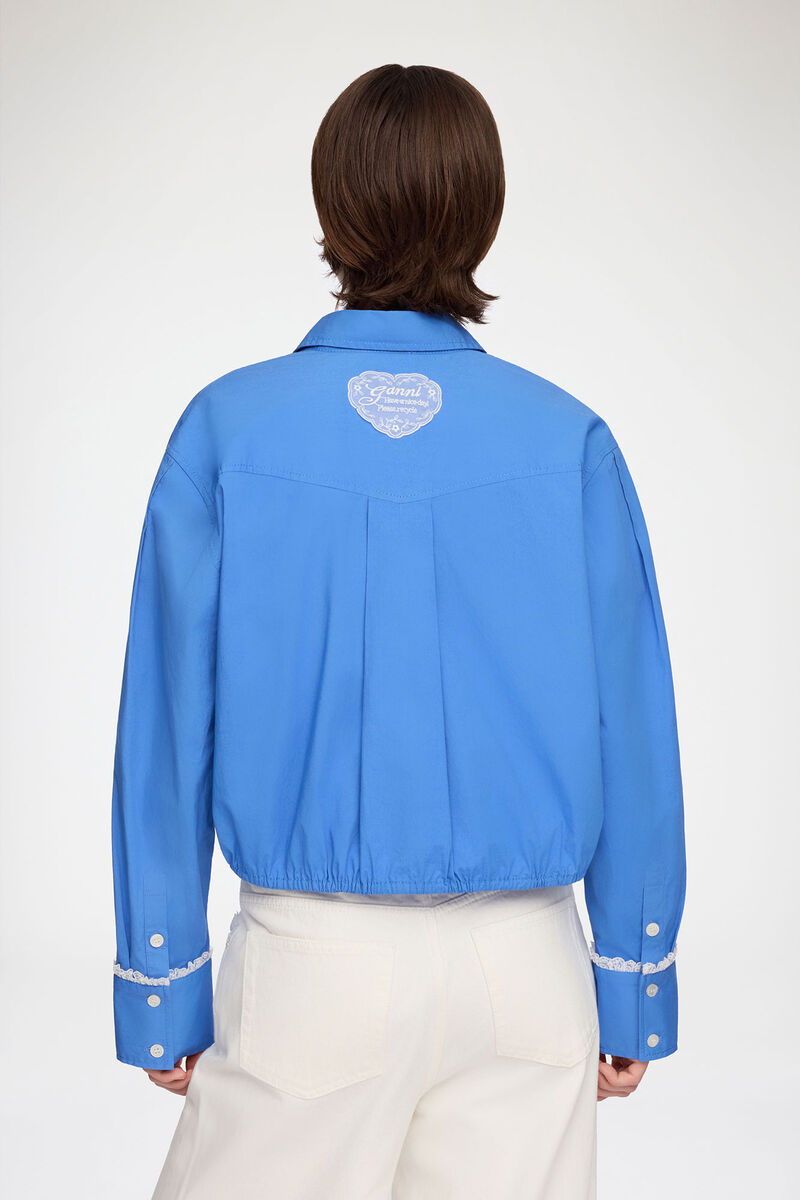 Skjorte i bl&aring; bomuld, Organic Cotton, in colour Marina - 3 - GANNI