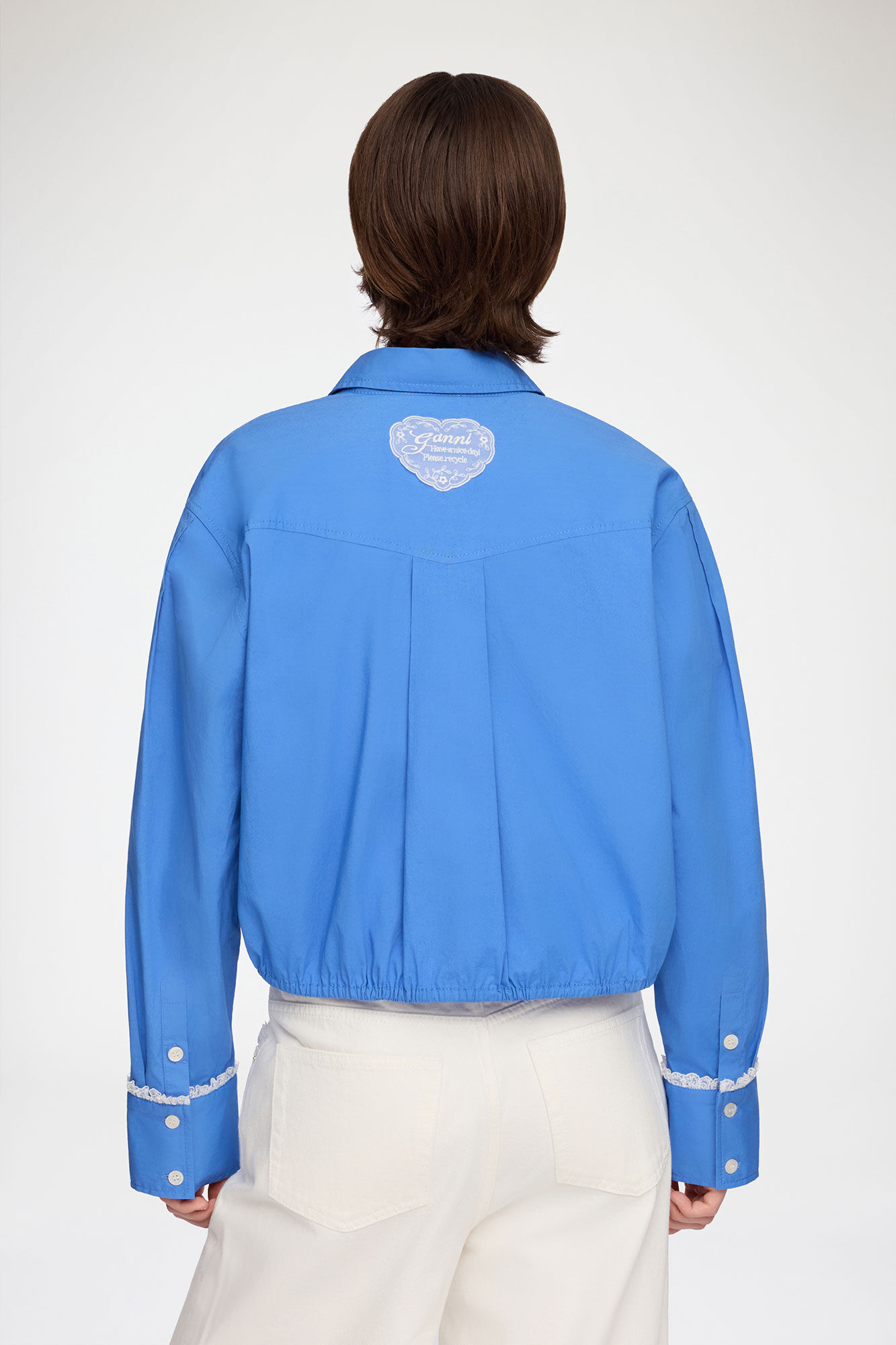 Skjorte i bl&aring; bomuld, Organic Cotton, in colour Marina - 3 - GANNI