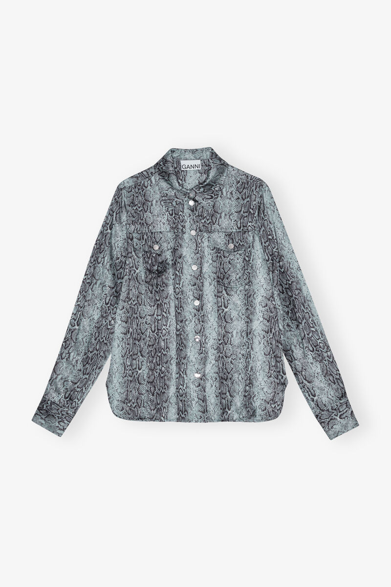 Blue Snake Printed Shirt, Spandex, in colour Celestial Blue - 1 - GANNI