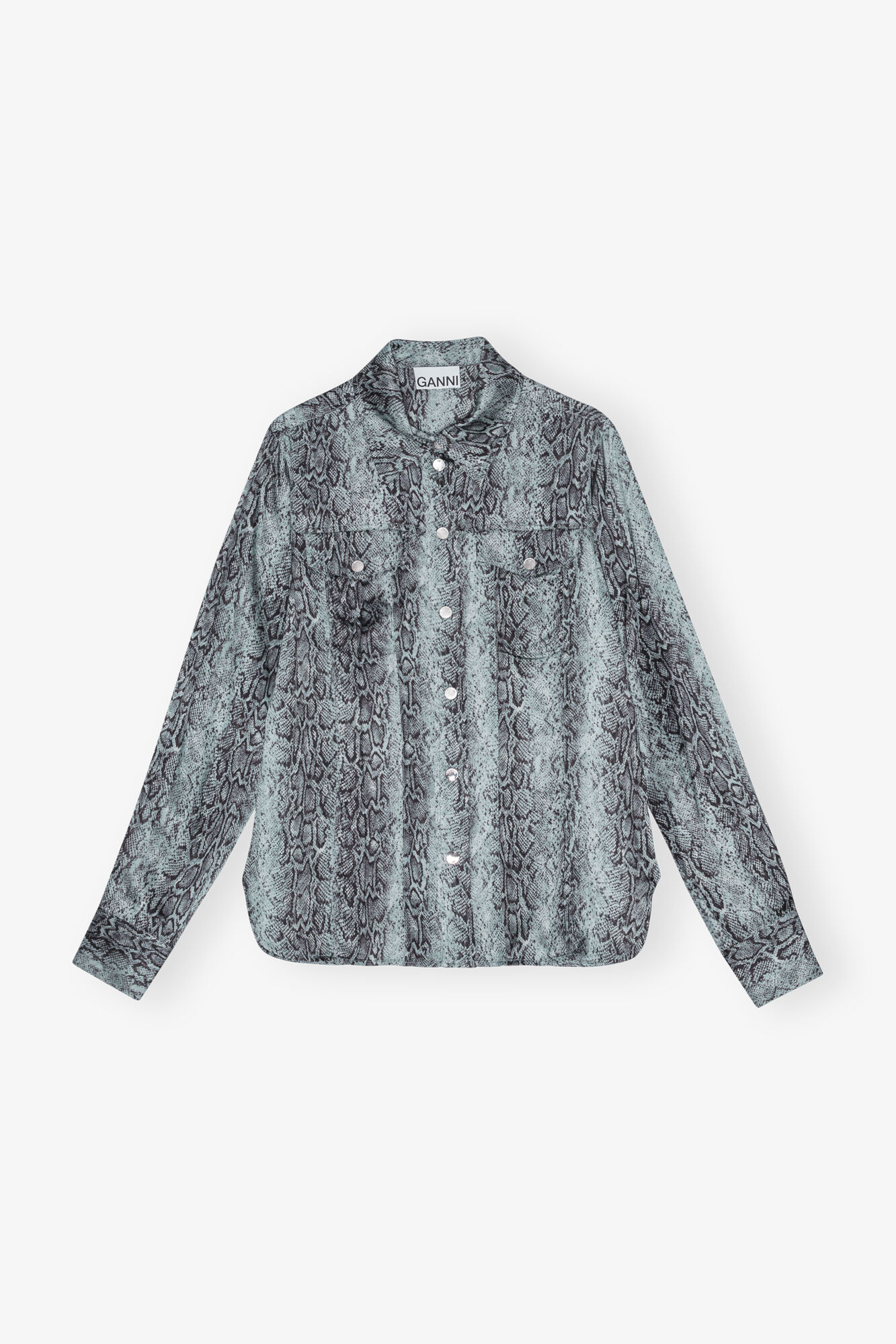 Blue Snake Printed Shirt, Spandex, in colour Celestial Blue - 1 - GANNI