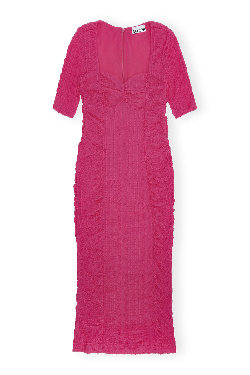 Stretch Lace Ruched Midi Dress, Elastane, in colour Love Potion - 1 - GANNI