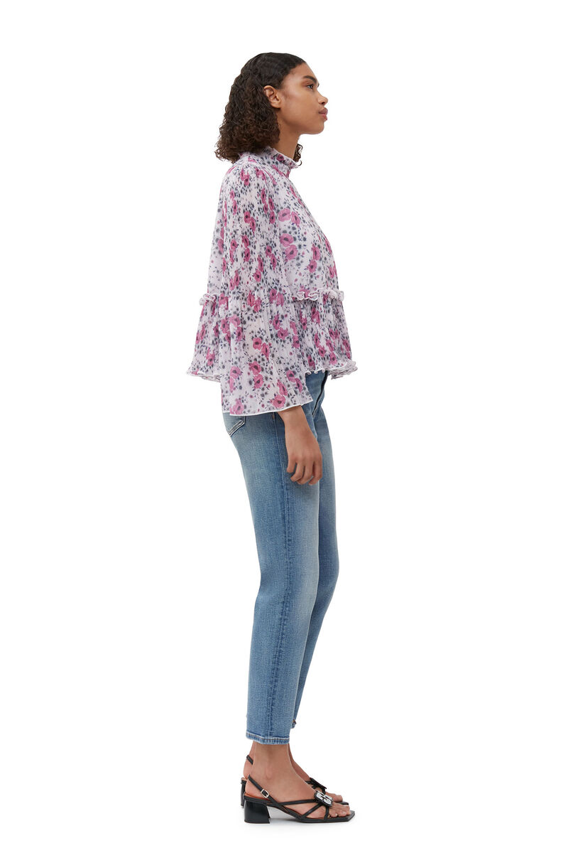 Pleated Georgette Blouse, Recycled Polyester, in colour Mauve Chalk - 4 - GANNI